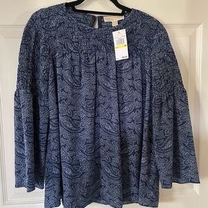 NWT Michael  Kors Navy Blouse Sz M Bell Sleeve